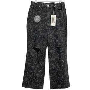 Gemma Rae Women's 90's Baggy Jeans Sz 15/32 Distressed Black Emoji Wide Leg NWT